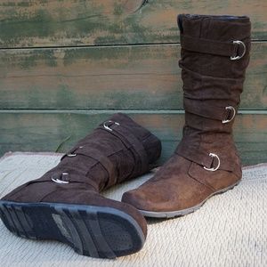 BROWN FAUX SUEDE BOOTS